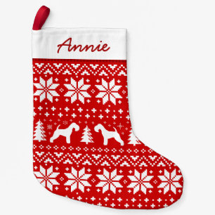 Lakeland Terrier Silhouettes Pattern Red and White Small Christmas Stocking