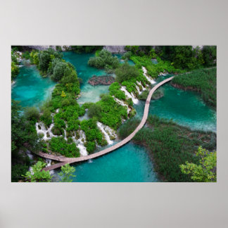 Lakes and waterfalls photo print. Plitvice Croatia Poster