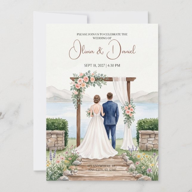 Lakeside Bride Groom Wedding Invitation (Front)