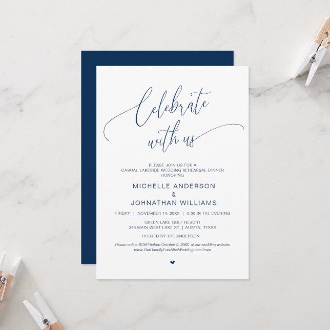 Lakeside Casual Modern Wedding Rehearsal Dinner Invitation (Front/Back In Situ)