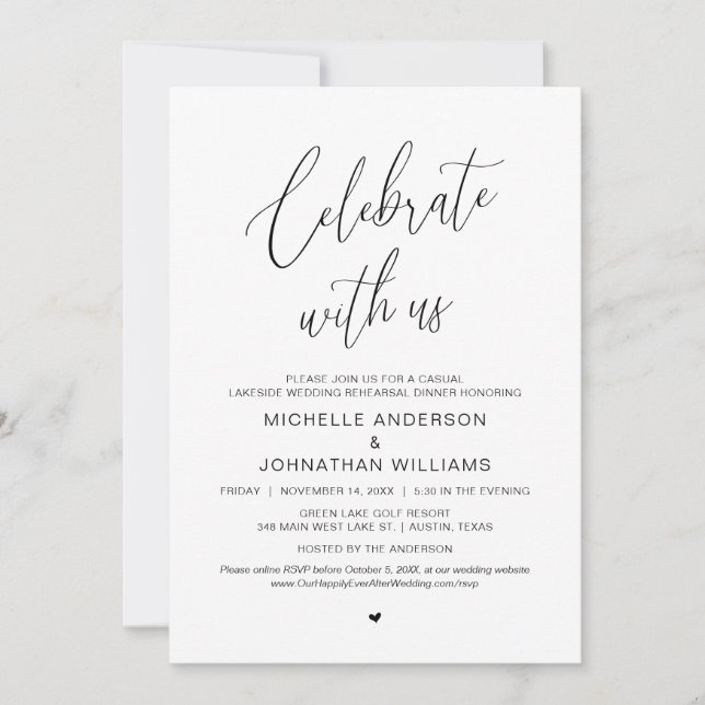 Lakeside Casual Modern Wedding Rehearsal Dinner Invitation (Front)