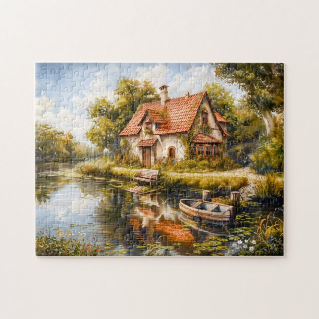 Lakeside Cottage with Rowboat Jigsaw Puzzle (Horizontal)