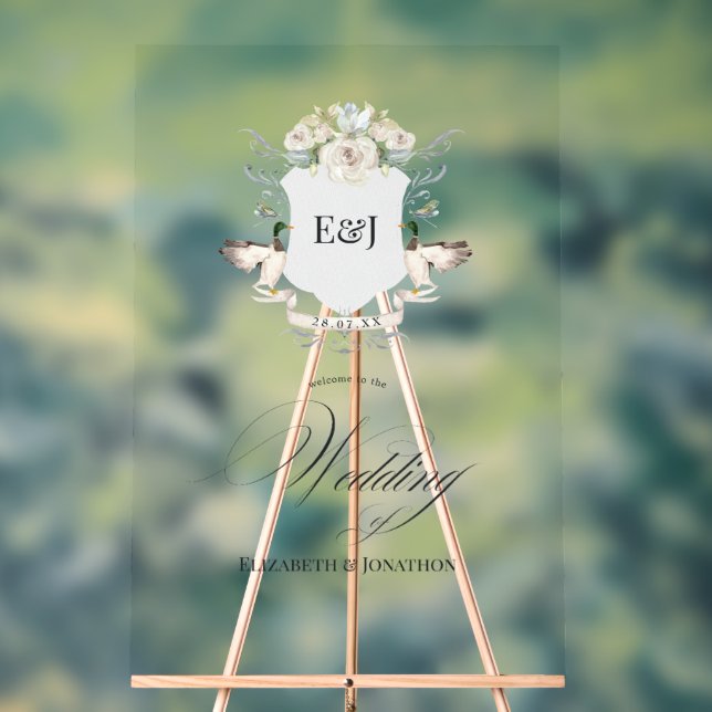 Lakeside Ducks Laurel Crest Monogram Wedding Acrylic Sign (Neutral)