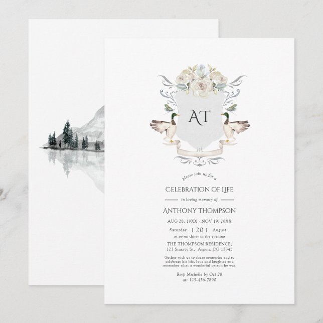 Lakeside Monogram Crest Celebration of Life Invita Invitation (Front/Back)