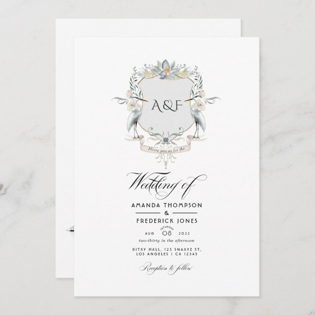 Lakeside Monogram Laurel Crest Wedding Photo Invitation (Front/Back)