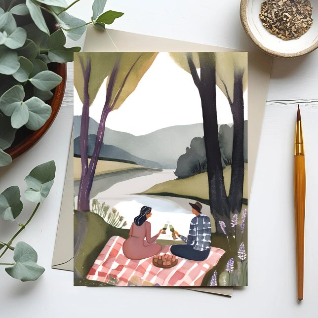 Lakeside Picnic | Nature Watercolor Painting Postcard (Creator Uploaded)