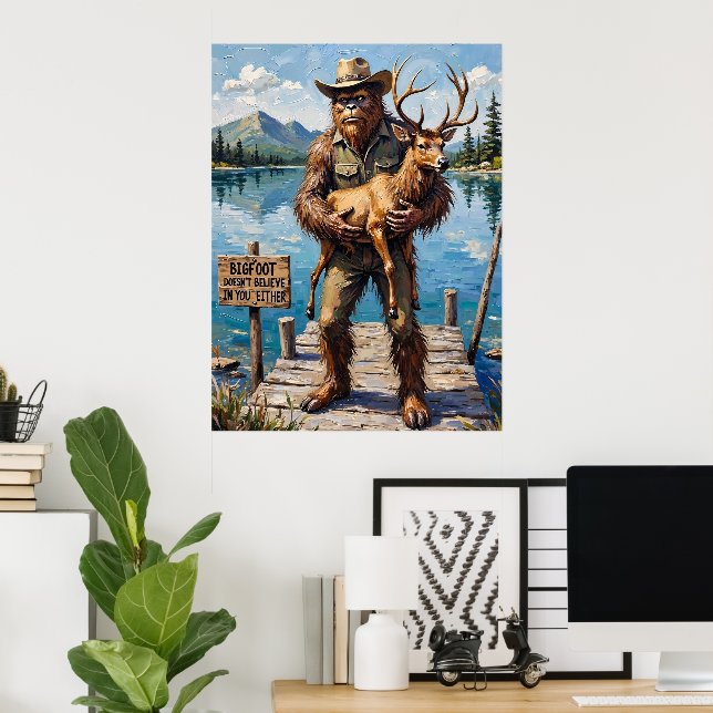 Lakeside Sceptic: Bigfoot's Dockside Companion Poster (Home Office)