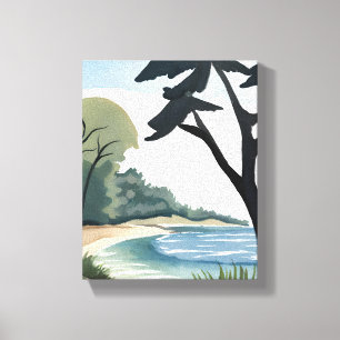 Lakeside Shore   Watercolor Landscape Painting Canvas Print
