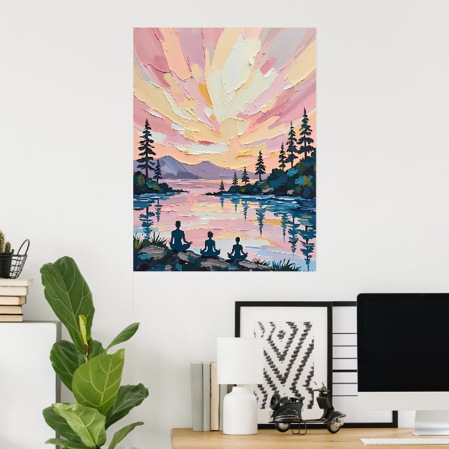 Lakeside Sunset Meditation Poster (Home Office)