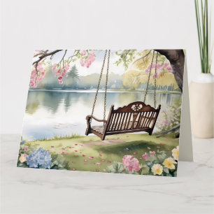 Lakeside Swing in Romantic Watercolor Garden Card
