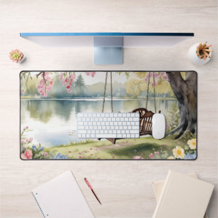 Lakeside Swing in Romantic Watercolor Garden Desk Mat