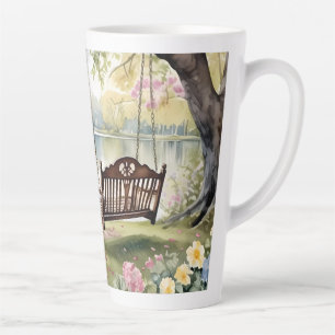 Lakeside Swing in Romantic Watercolor Garden Latte Mug
