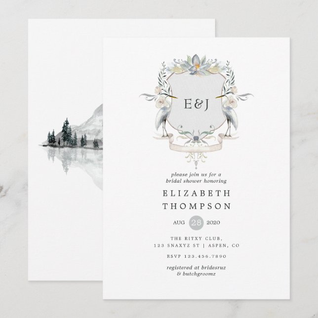 Lakeside Wedding Monogram Crest Bridal Shower Invitation (Front/Back)
