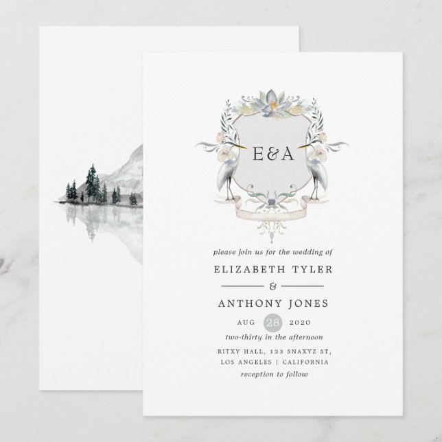 Lakeside Wedding Monogram Crest Invitation (Front/Back)