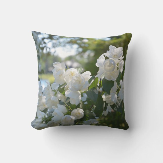 Lakeside White Flowers Outdoor Throw Pillow (Front)
