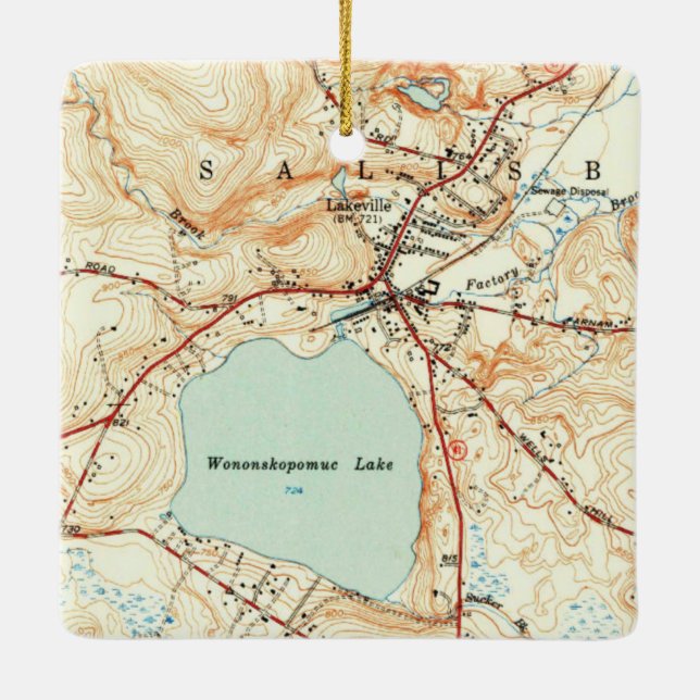 Lakeville CT Vintage Map Ceramic Ornament (Back)