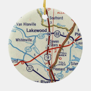Lakewood NJ Vintage Map Ceramic Tree Decoration