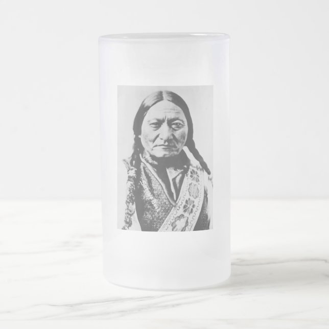 Lakota Chief Surrender: Sitting Bull Fort Buford Frosted Glass Beer Mug (Center)