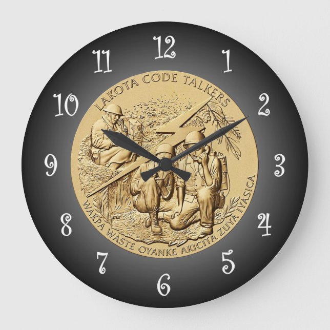 Lakota Code Talkers Bronze Medal ~ Large Clock (Front)