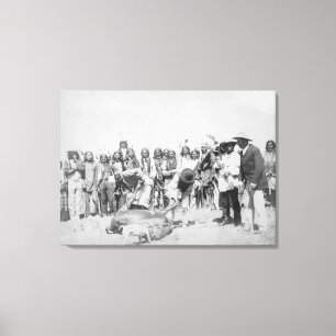 Lakota Indians Skinning Cattle Photograph Canvas Print