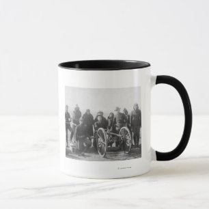 Lakota Scouts and White Soldiers Posed Behind Mug