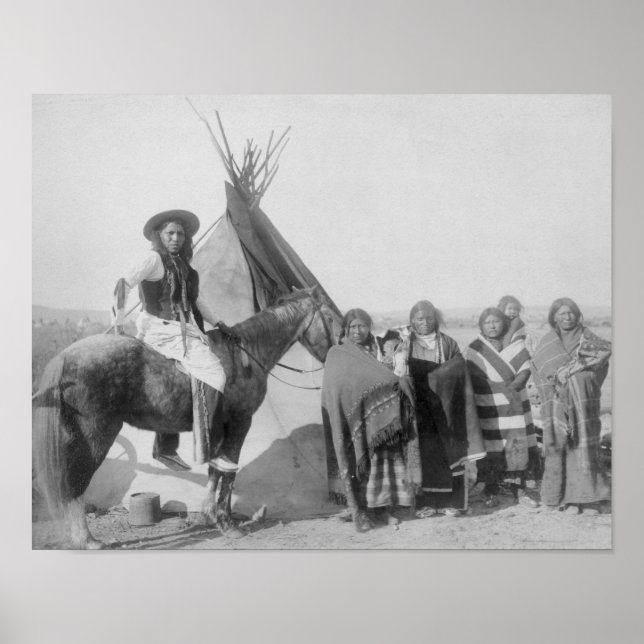 Lakota Women with Infants and Man on Horseback Poster (Front)