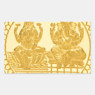 LAKSHMI AND GANESH GOLD COIN DESIGN RECTANGULAR STICKER