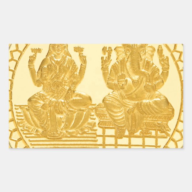 LAKSHMI AND GANESH GOLD COIN DESIGN RECTANGULAR STICKER (Front)