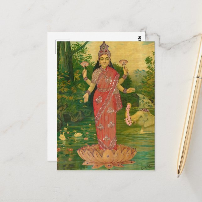 Lakshmi by Raja Ravi Varma Postcard (Front/Back In Situ)