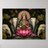 Lakshmi Goddess Art Print: Hindu Lotus Elephants