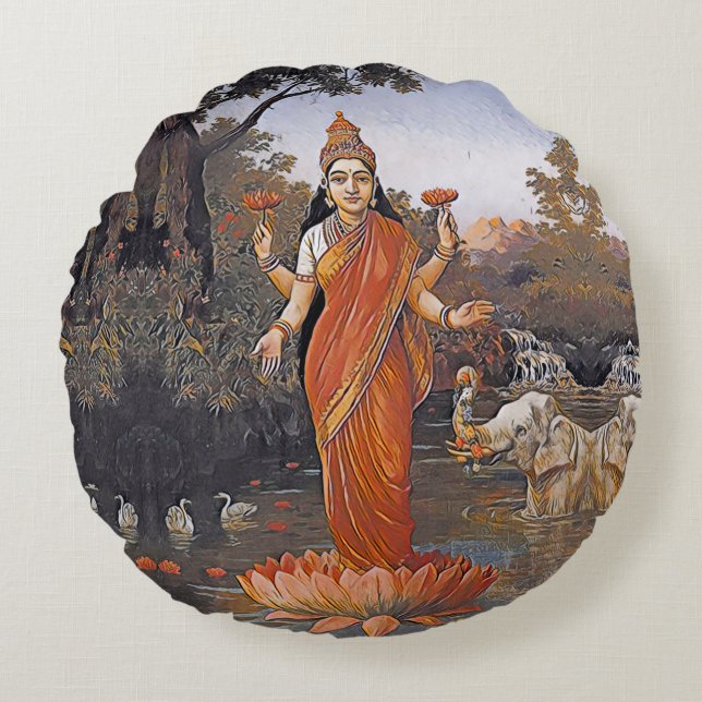 LAKSHMI goddess - even large images - Round Cushion (Front)