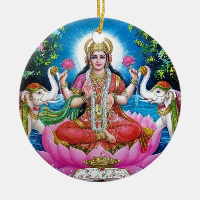 Lakshmi Goddess of Love, Prosperity, and Wealth Ceramic Tree Decoration (Front)