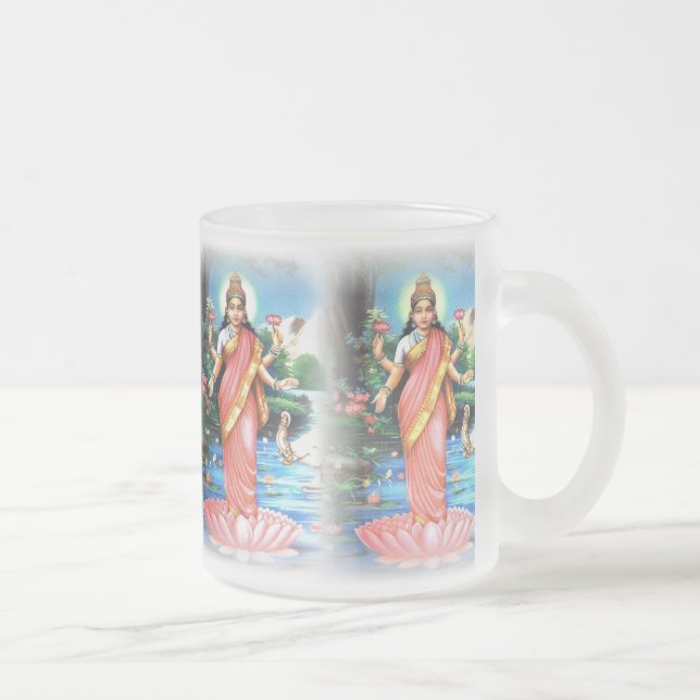 LAKSHMI Goddess of Wealth and Prosperity Frosted Glass Coffee Mug (Right)