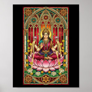 Lakshmi Wealth Goddess Stained Gl Hinduism Mytholo Poster