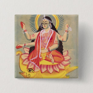 Laksmi sitting on a throne of lotus leaves, c.1890 15 cm square badge