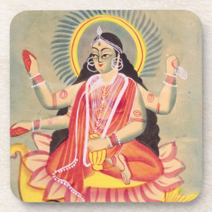 Laksmi sitting on a throne of lotus leaves, c.1890 coaster