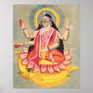 Laksmi sitting on a throne of lotus leaves, c.1890 poster