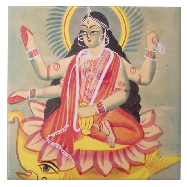 Laksmi sitting on a throne of lotus leaves, c.1890 tile (Front)