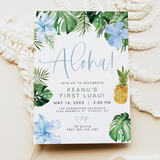 LALANI Beach Blue Hibiscus Luau Hula 1st Birthday Invitation (Creator Uploaded)
