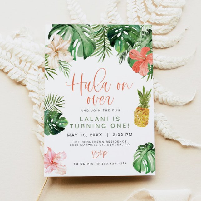 LALANI Beach Pink Hibiscus Luau Hula 1st Birthday Invitation (Creator Uploaded)