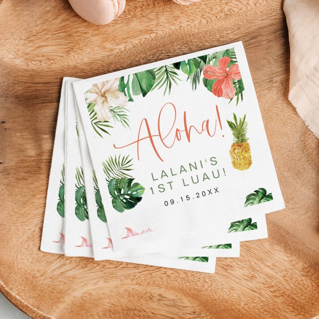 LALANI Tropical Pink Hibiscus Luau 1st Birthday Napkin (Creator Uploaded)