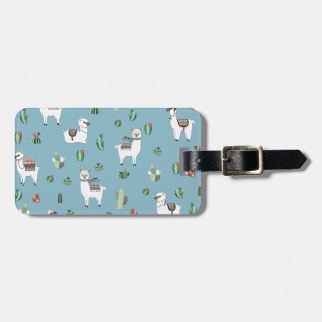 Lama and cactus pattern luggage tag (Front Horizontal)