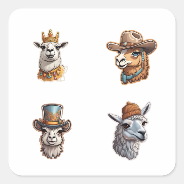 Lama Cartoon Style Art 4 Pack Stickers (Front)