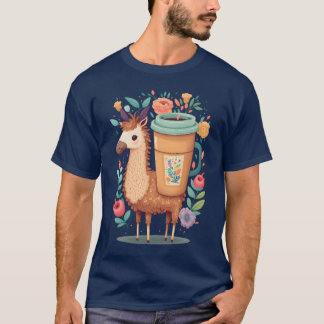Lama Coffee Kawaii Anime Floral friends T-Shirt
