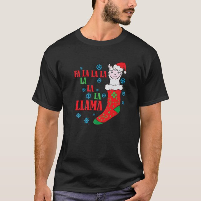 Lama In Christmas Sock Santa Claus T-Shirt (Front)