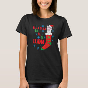 Lama in Christmas Sock Santa Claus T-Shirt