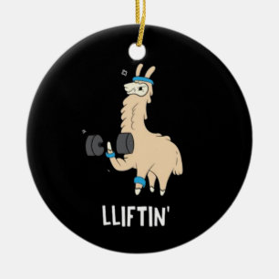 Lama in the gym - lifting weights ceramic tree decoration