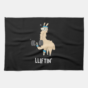 Lama in the gym - lifting weights tea towel