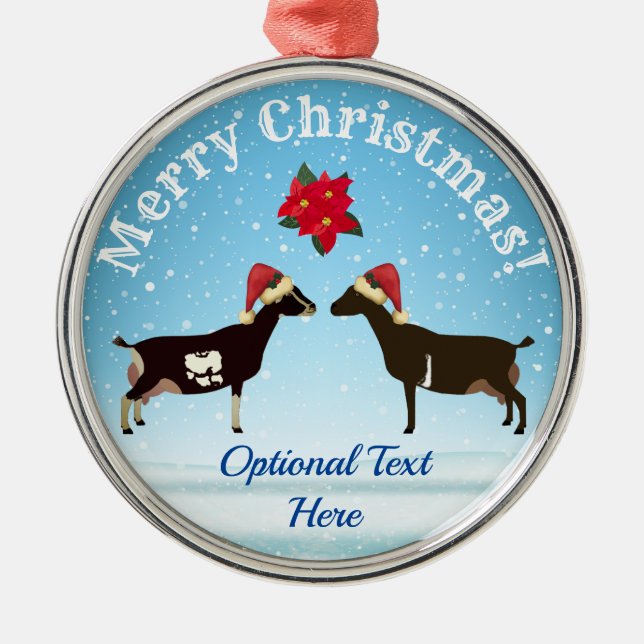 LaMancha Dairy Goat Christmas in the snow Metal Tree Decoration (Front)