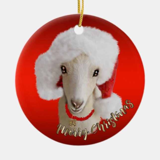 LaMancha Goat Santa Hat Christmas Ornament (Front)